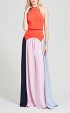 Moda Operandi Lela Rose Colorblock Fluid Crepe Halter Gown