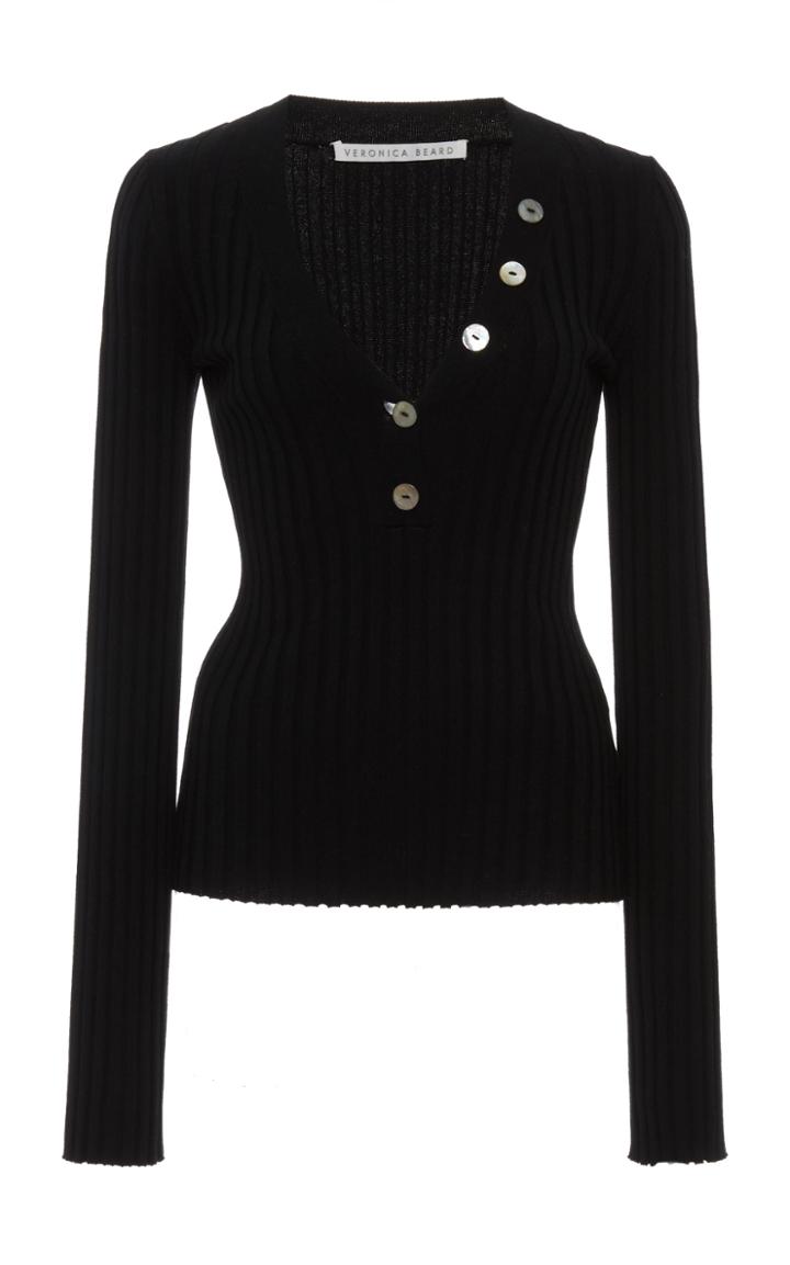 Veronica Beard Juliana Ribbed Button-accented Top