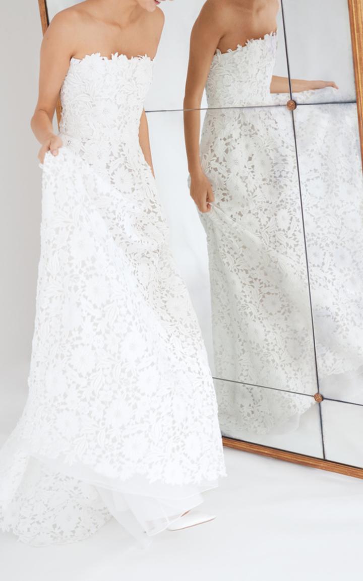 Carolina Herrera Bridal Gertrude Lace Strapless Gown With Contrast Back Bow