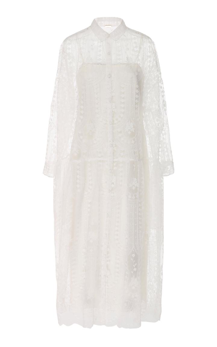 Adam Lippes Collared Embroidered Tulle Dress