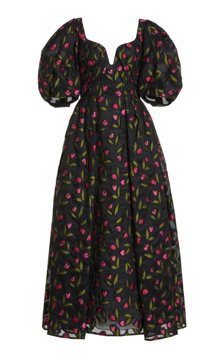Moda Operandi Carolina Herrera Puff Sleeve Tulip Mesh Fil Coupe Dress