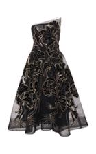 Monique Lhuillier Strapless Tea Length Dress With Asymmetric Neckline