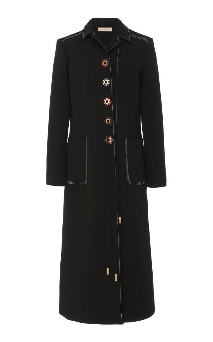Tory Burch Contrast-stitched Collared Crepe Coat