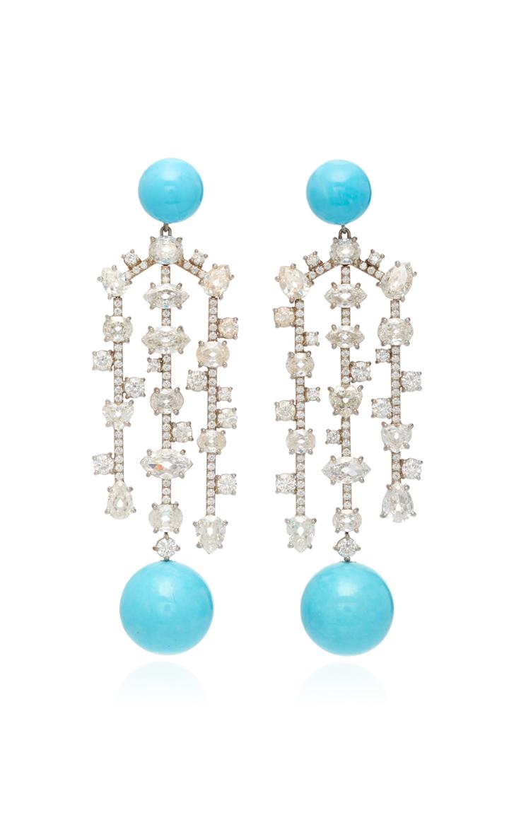 Irene Neuwirth One-of-a-kind 18k White Gold Earrings Set With Kingman Turquoise Spheres And Diamonds