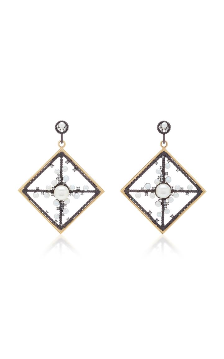Nancy Newberg 14k Gold Oxidized Silver Diamond And Pearl Earrings
