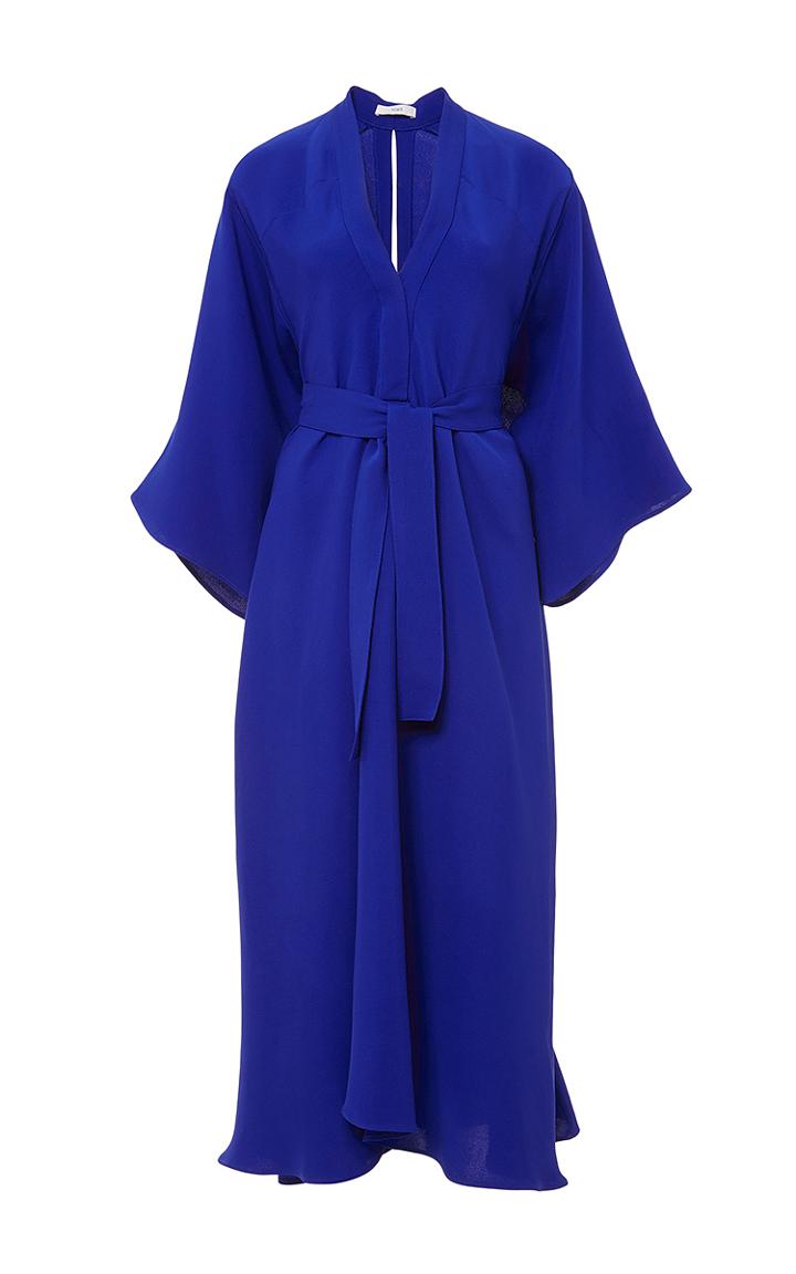 Tome Cobalt Blue Silk Crepe V Neck Dress