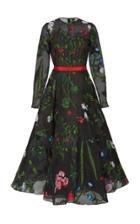 Oscar De La Renta Floral Appliqu Silk-blend Midi Dress