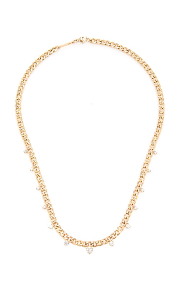 Zoe Chicco 14k Medium Curb Chain Necklace With Graduated Prong Diamonds