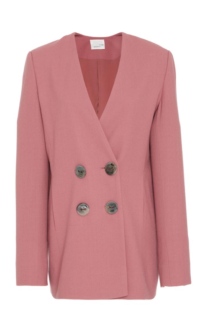 Bouguessa Double Breasted Wool Crepe Blazer