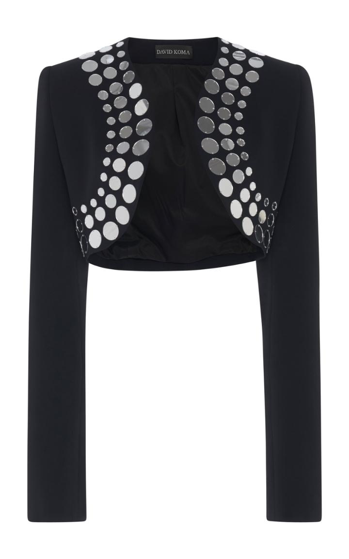 David Koma Bolero Crepe Embroidered Crop Jacket