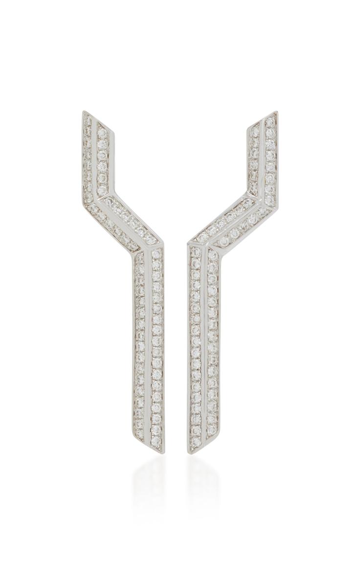 Ralph Masri Phoenician Script 18k White Gold And Diamond Earrings