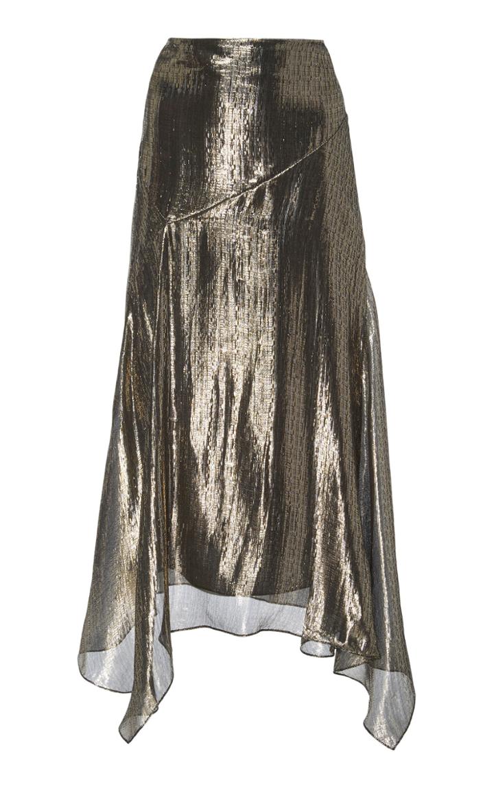 Cushnie Metallic Asymmetric Silk And Lurex Midi Skirt