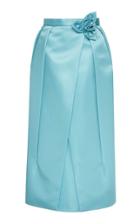 Prada High-waisted Flower-trimmed Satin Midi Skirt