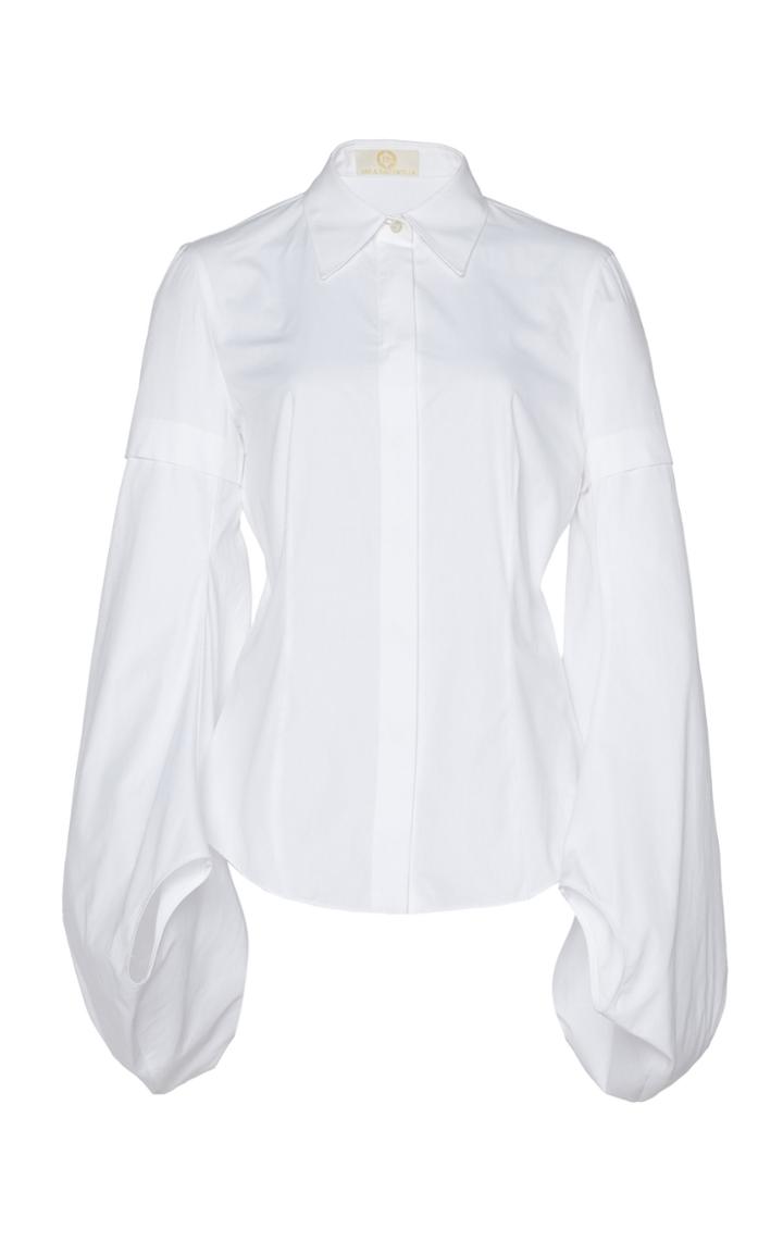 Sara Battaglia Balloon Sleeve Cotton Blouse