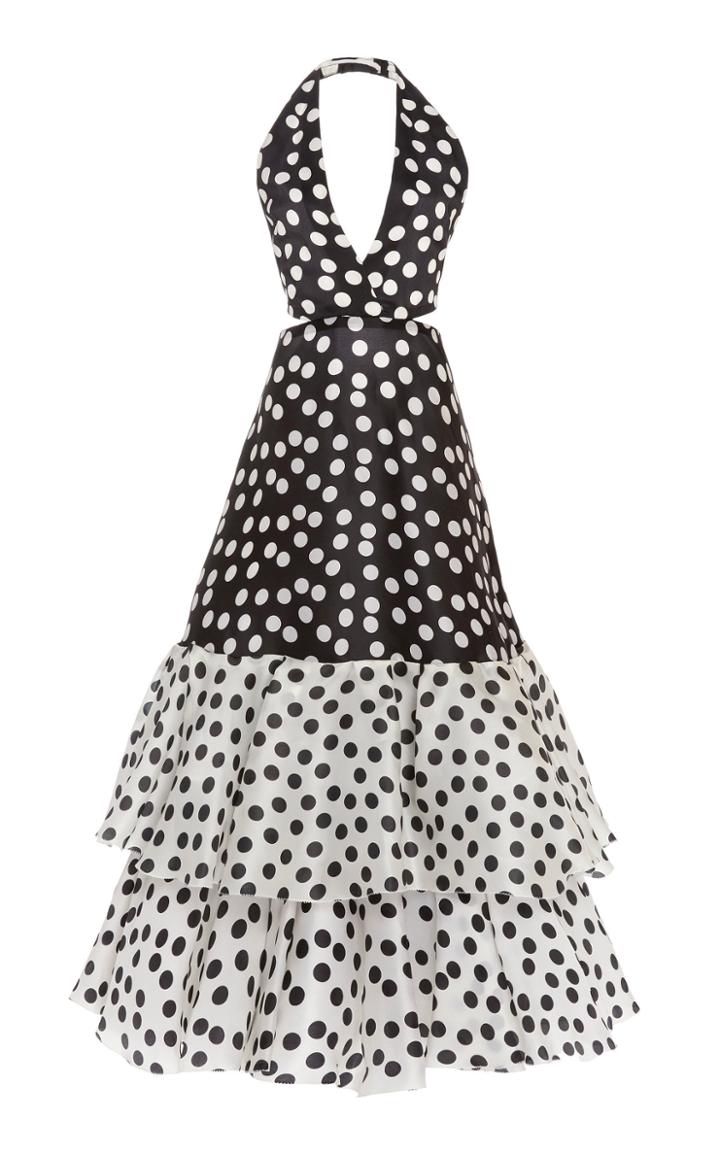 Carolina Herrera Polka-dot Silk Halter Gown