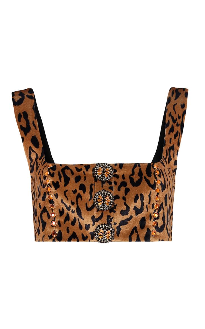 Moda Operandi Raisa Vanessa Leopard-print Velvet Cropped Top