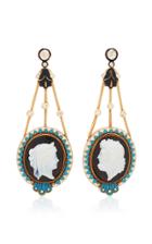 Fred Leighton Blue And White Enamel Carved Onyx Cameo Pendant Earrings