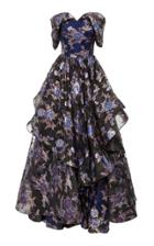 Christian Siriano Metallic Floral Organza Tiered Gown