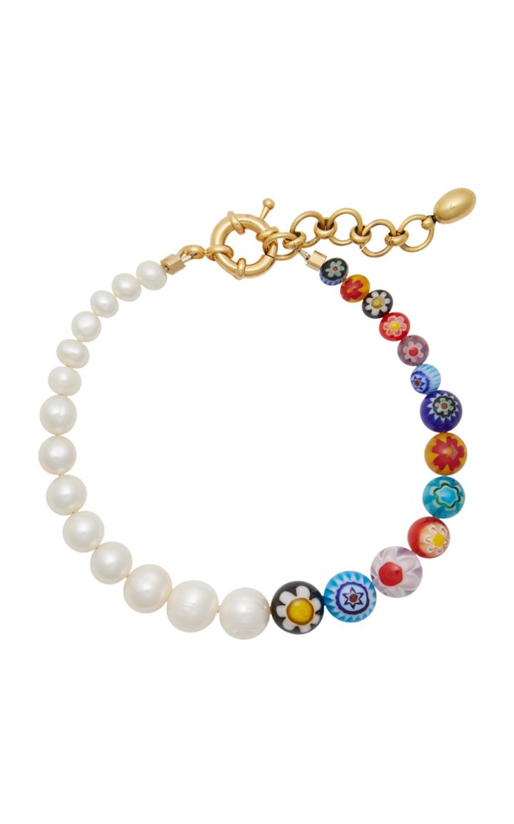 Brinker & Eliza Better Half Pearl And Millefiori Bead Anklet