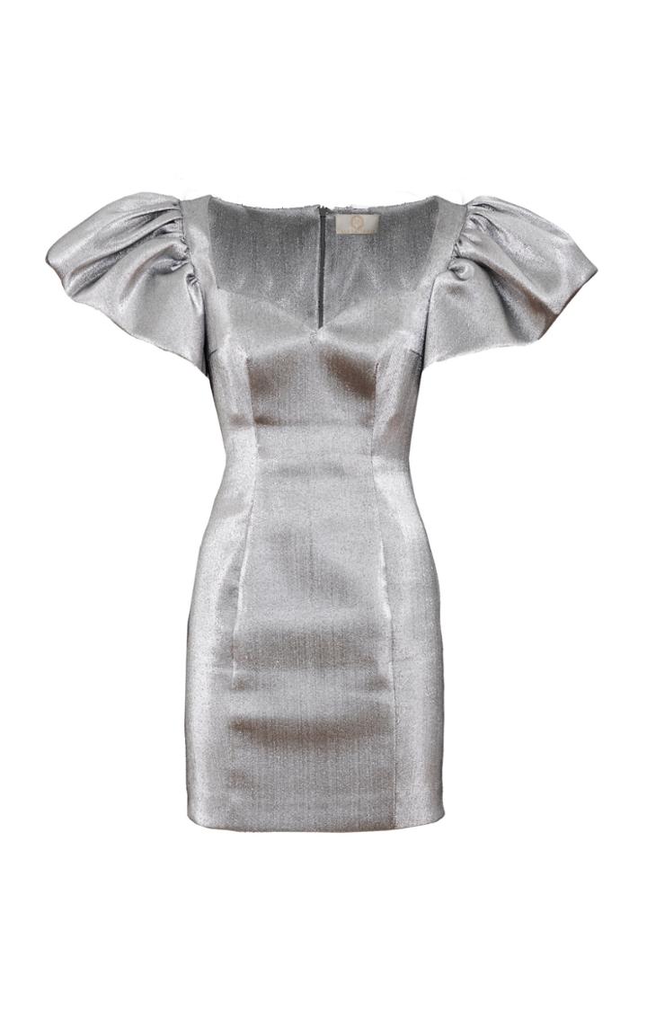 Sara Battaglia Puffed-sleeve Lurex Pencil Dress