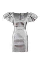 Sara Battaglia Puffed-sleeve Lurex Pencil Dress