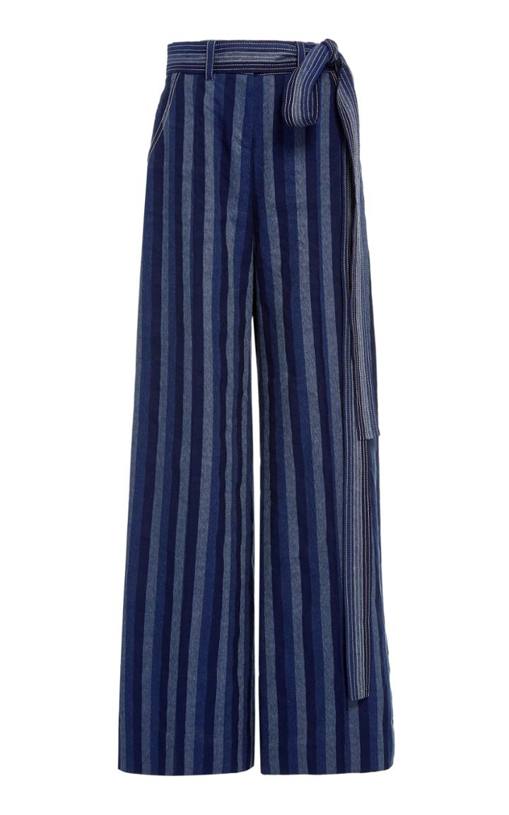 Carolina Herrera Denim Striped Wide Leg Pant