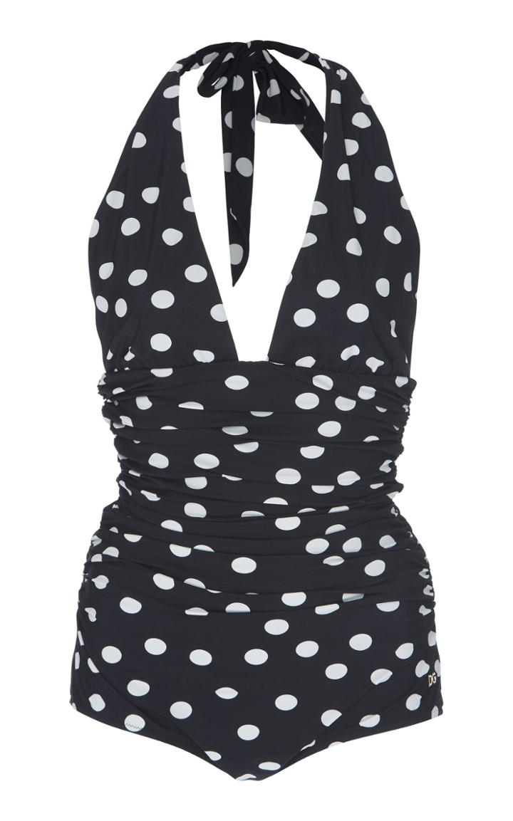 Dolce & Gabbana Ruched Polka Dot Halterneck Swimsuit