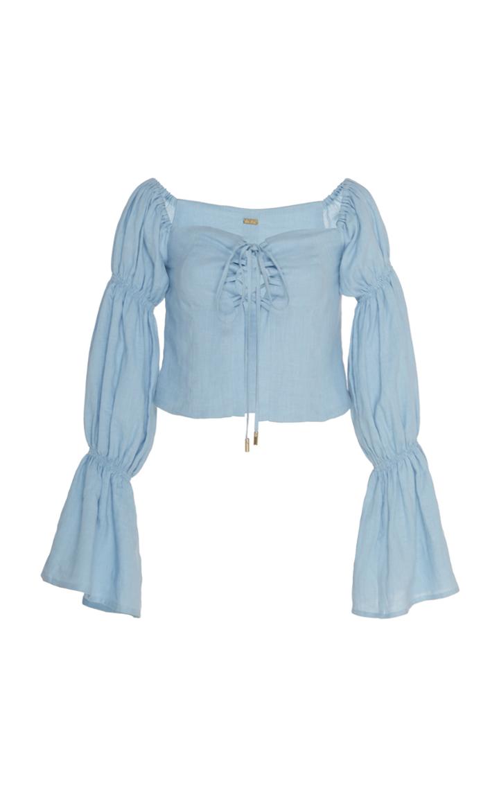Cult Gaia Claire Ruffled-sleeve Linen Top
