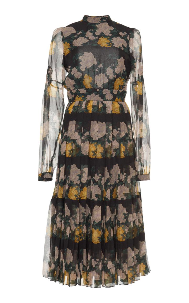 Rochas High Neck Dress With Pleated Skirt