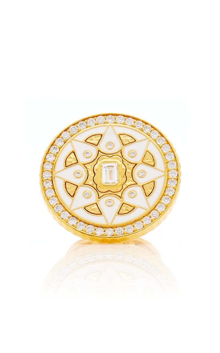 Buddha Mama 20k White Enamel Coin Ring Set With Diamonds