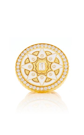 Buddha Mama 20k White Enamel Coin Ring Set With Diamonds
