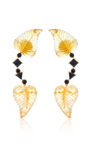 Joana Salazar Double Leaf 18k Gold And Black Chalcedony Drop Earrings