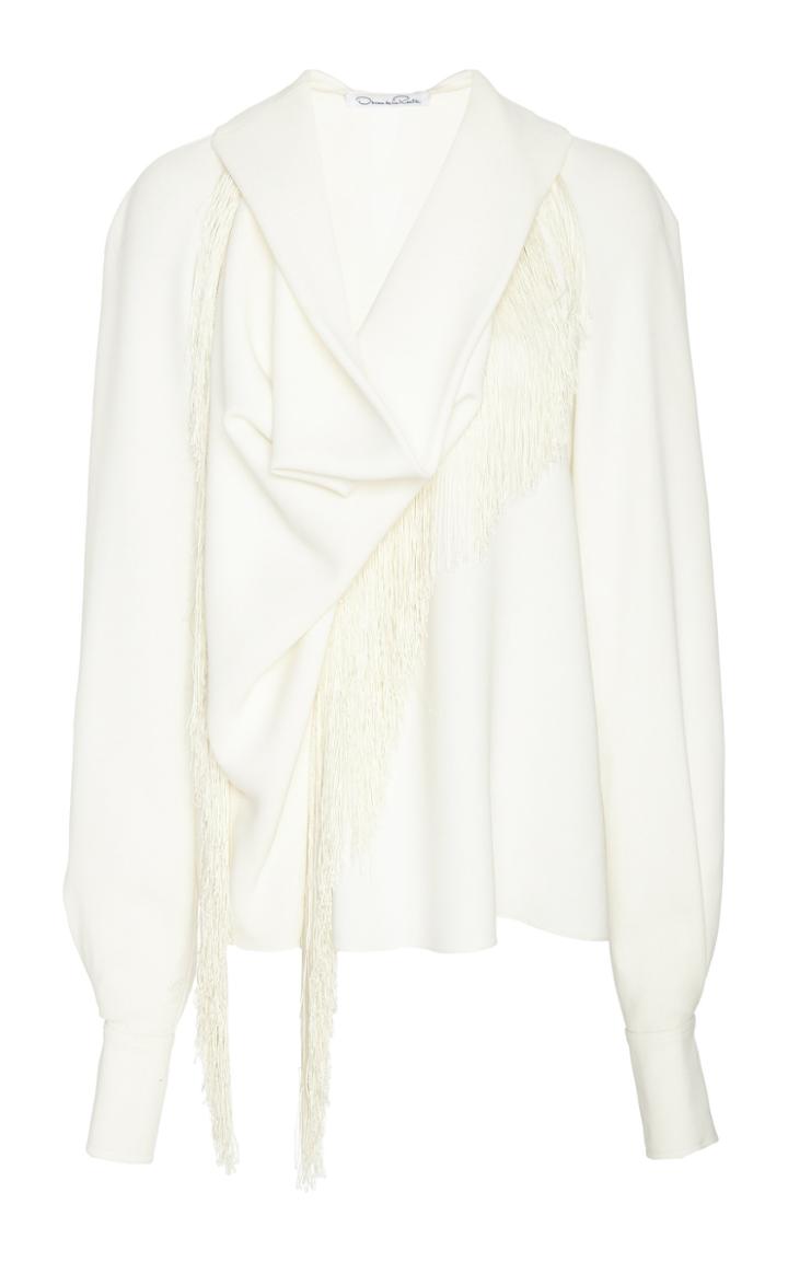 Oscar De La Renta Fringe-trimmed Silk-blend Crepe Blouse