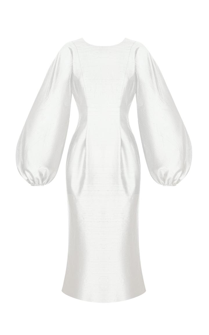 Rasario Balloon Sleeve Silk Midi Dress