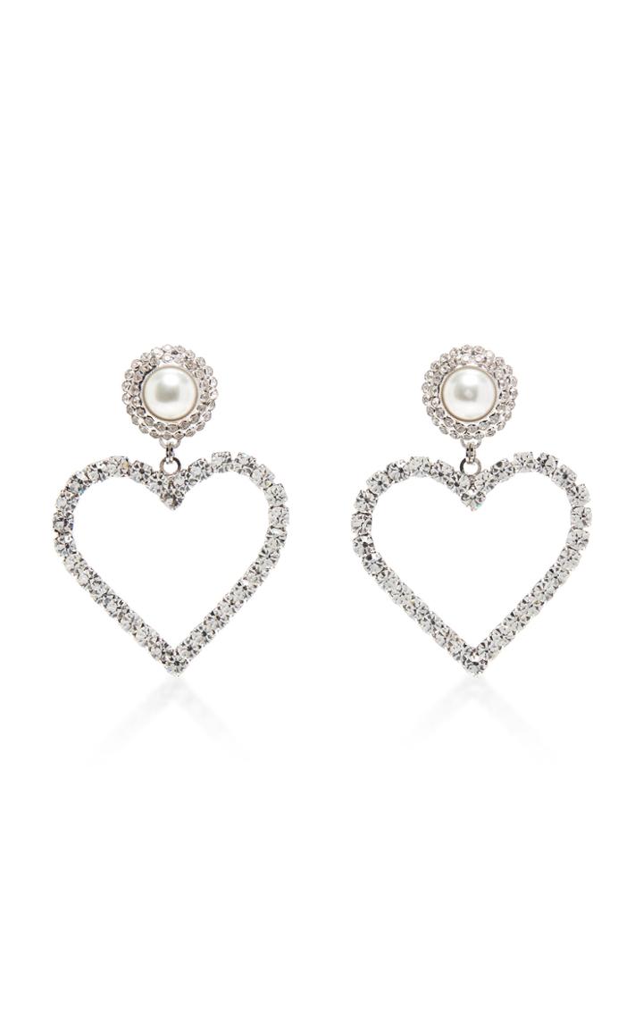 Alessandra Rich Silver-tone, Faux Pearl And Crystal Heart Clip Earring