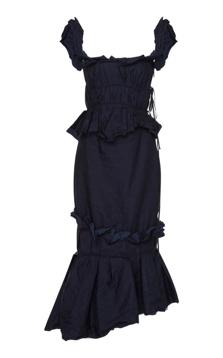 Brock Collection Piermaria Asymmetric Ruffled Poplin Dress