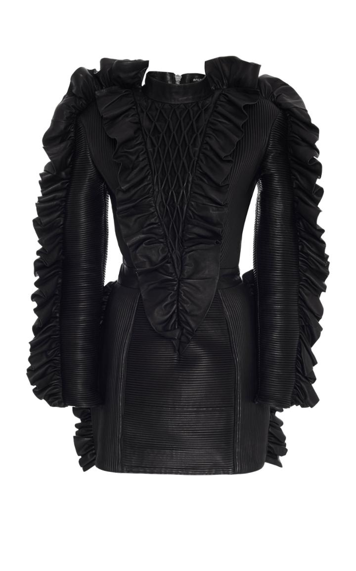 Balmain Leather Ruched Mini Dress