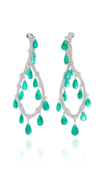 Giovane 18k White Gold Diamond And Emerald Earrings