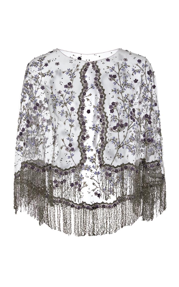 Marchesa Fringe- Trimmed Beaded Organza Cape