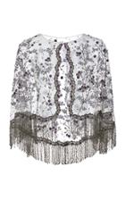 Marchesa Fringe- Trimmed Beaded Organza Cape