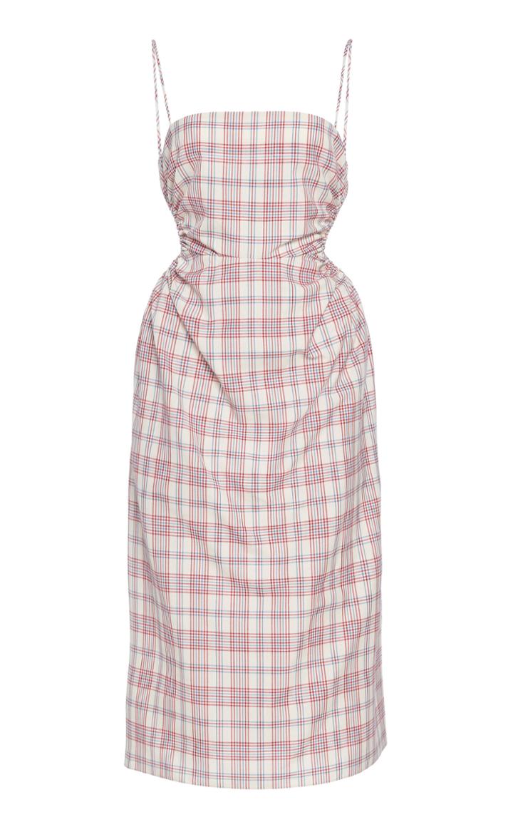 Rokh Checked Ruched Poplin Midi Dress