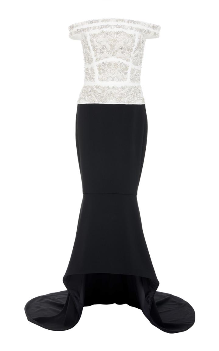 Pamella Roland Crystal Embroidered Crepe Gown