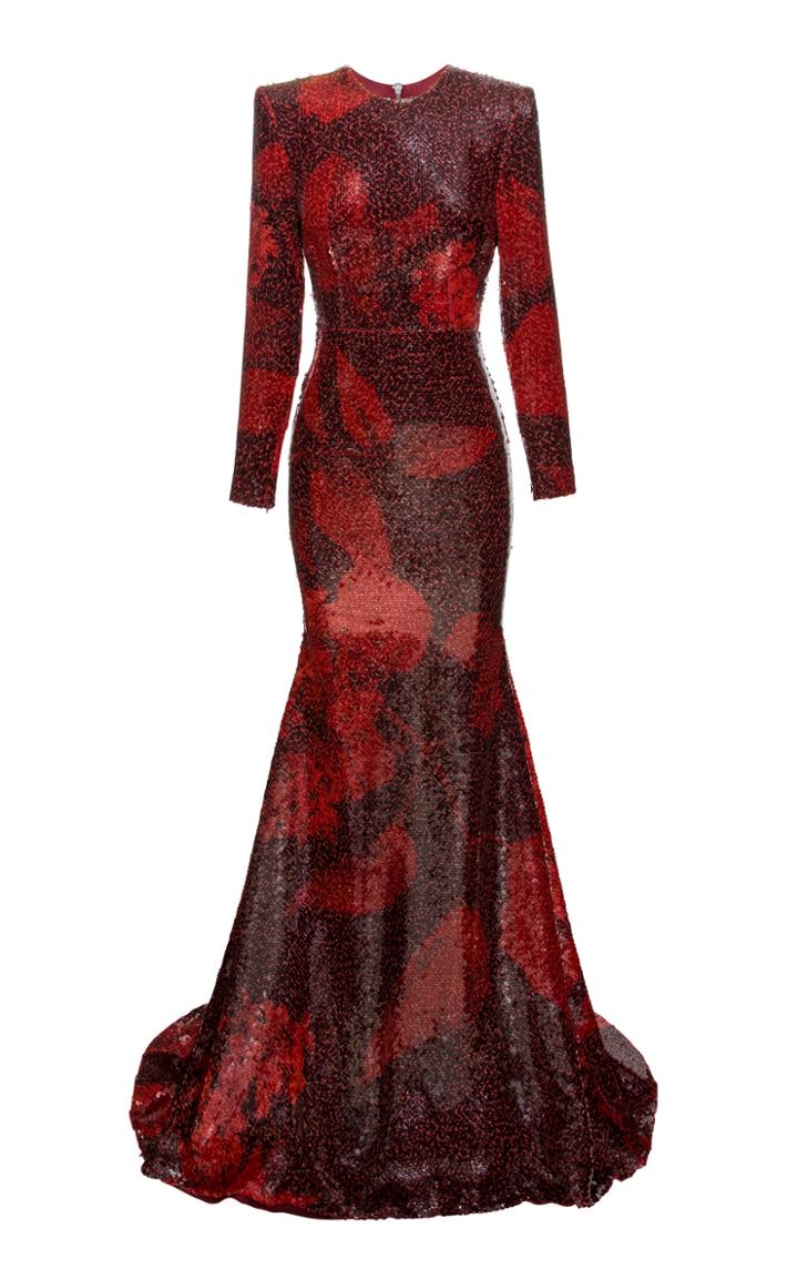 Alex Perry Peyson Printed Silk Sequin Gown