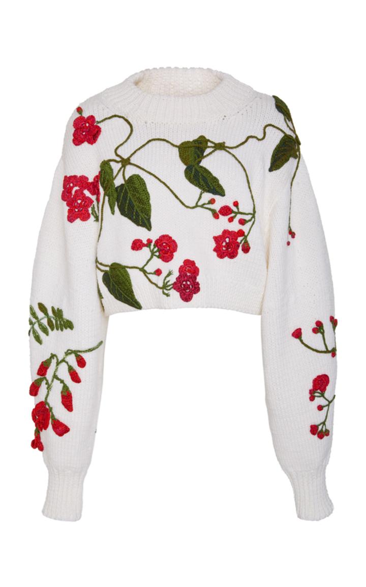 Oscar De La Renta Cropped Floral Sweater