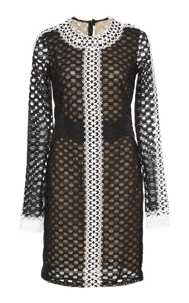 Naeem Khan Long Sleeve Mesh Dress