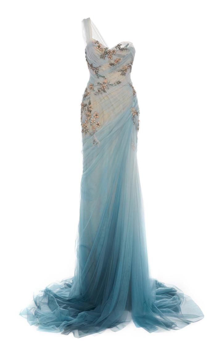 Moda Operandi Marchesa One-shoulder Draped Chiffon Dress Size: 2