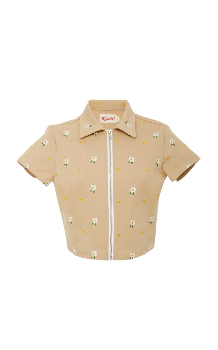 Miaou Raquel Zip Up Stretch Cotton Cropped Top