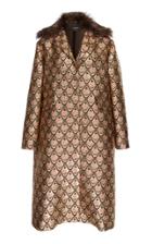 Rochas Fur Trimmed Metallic Jacquard Coat