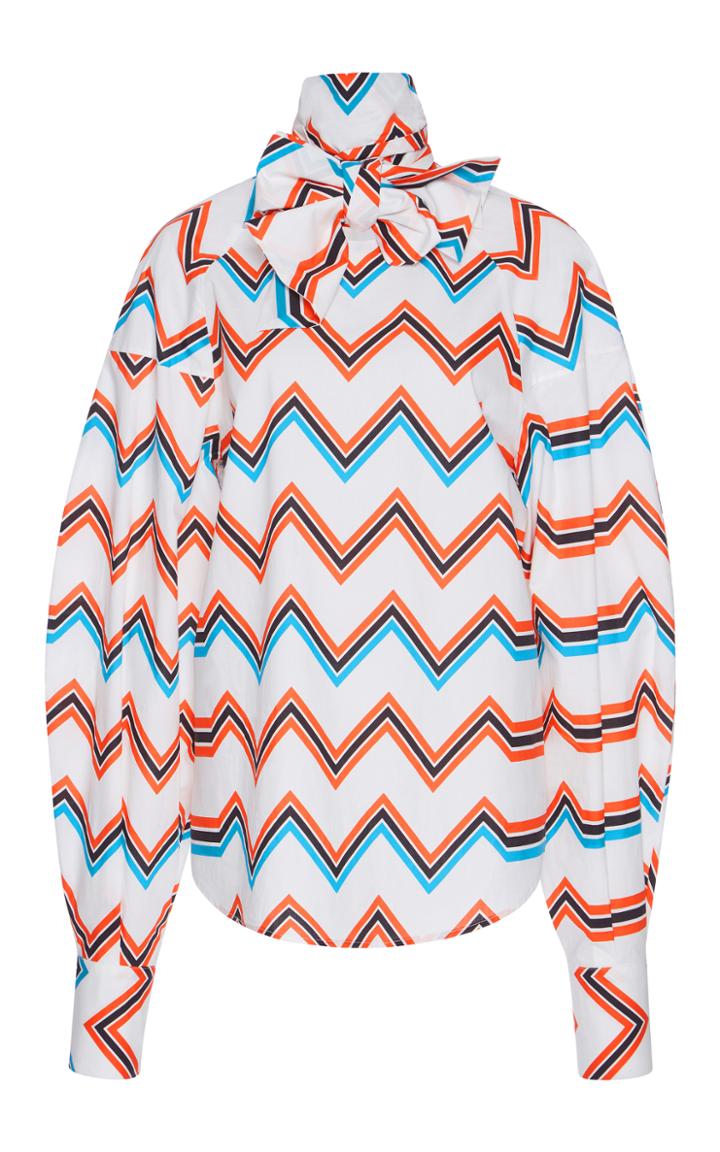 Msgm Chevron Poplin Bow Shirt