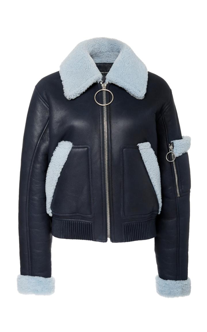 Cdric Charlier Collared Faux Leather Moto Bomber Jacket